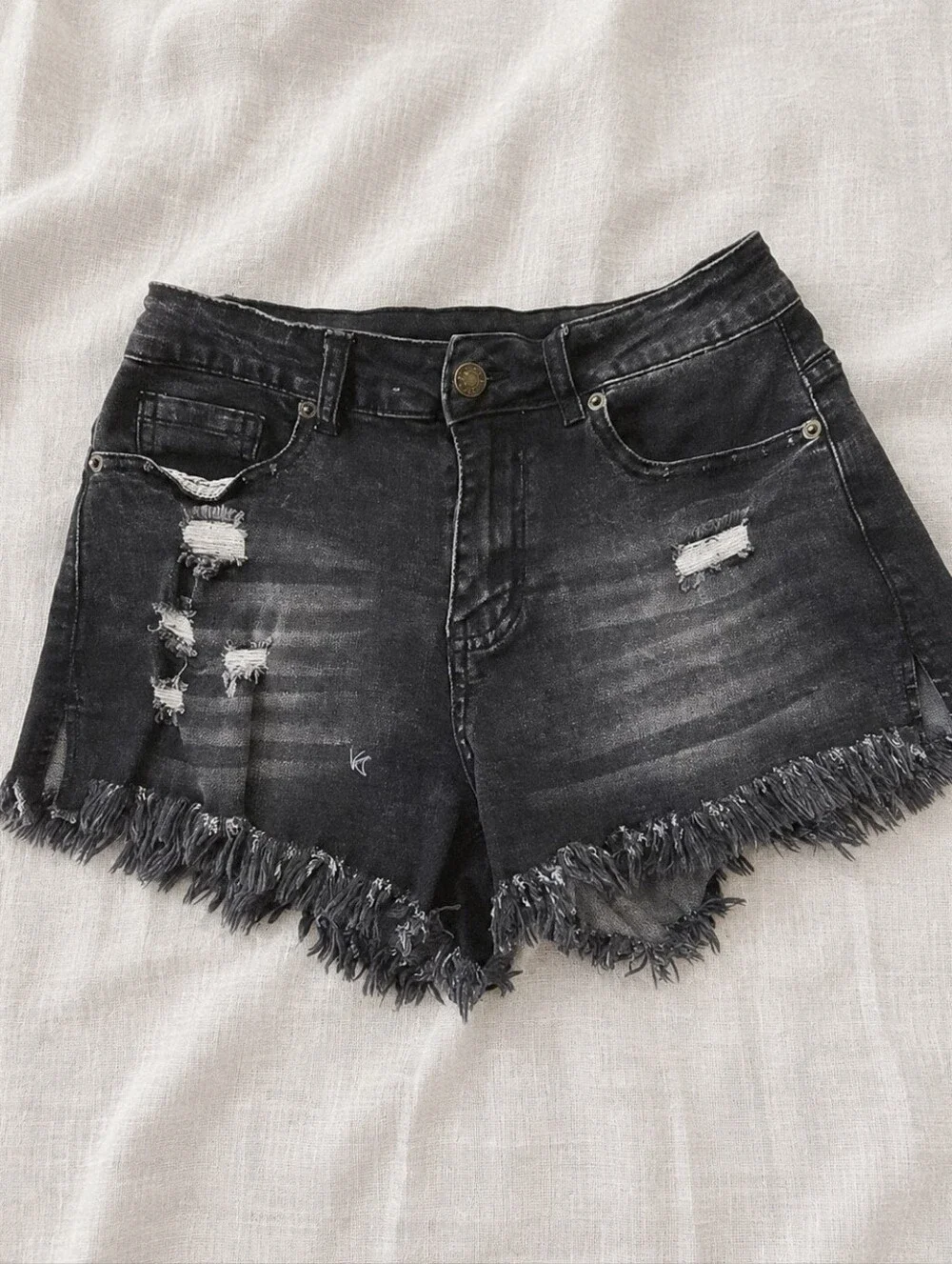 Distressed Black Denim Shorts Size S